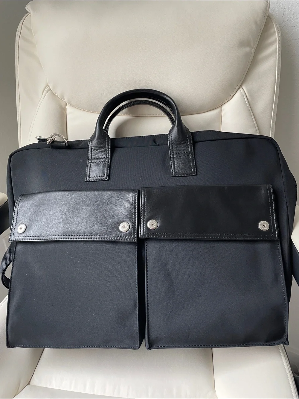 Francesco Biasia Black Nylon Laptop Briefcase with Shoulder Strap